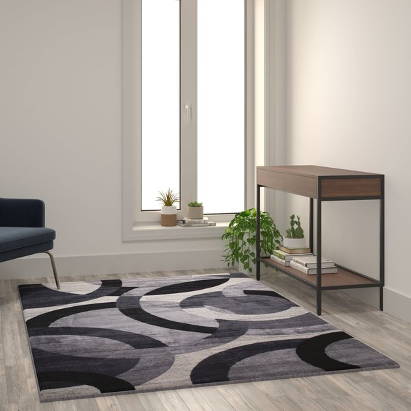 Flash Furniture Black and Gray 5' x 7' Geometric Area Rug YK-F968A-D9276I-57-BK-GG